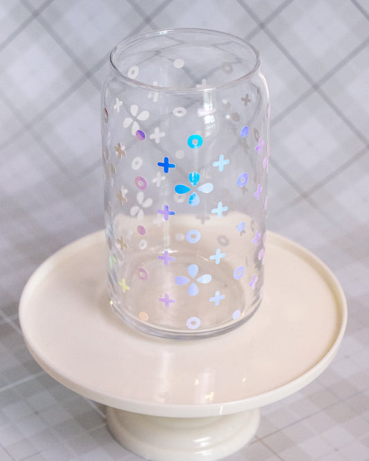 Glass cup with multicolor pattern cut vinyl